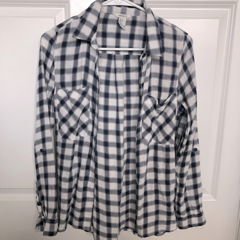 Navy and white flannel button up